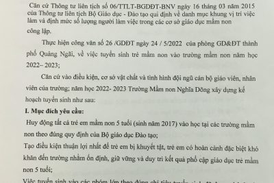 KẾ HOẠCH TUYỂN SINH NĂM HỌC 2022-2023 CỦA TRƯỜNG MẦM NON NGHĨA DÕNG.